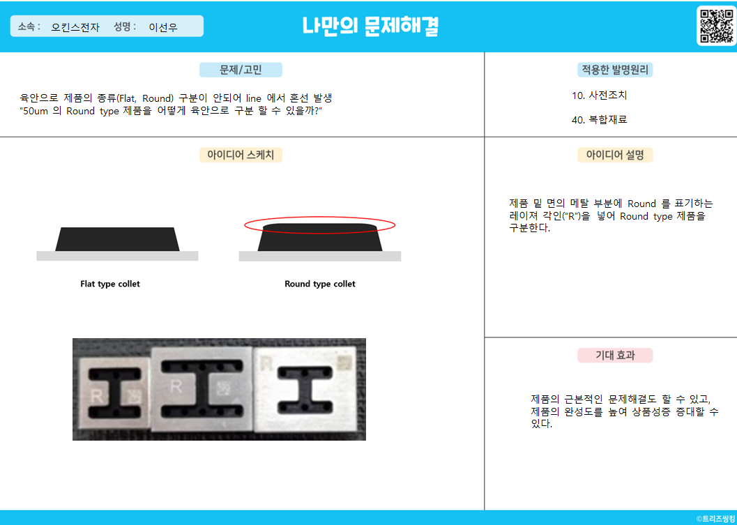 육안 구분이 불가한 제품의 육안 구분 방법을 모색하여 제품의 완성도를 높일 수 있는 방법