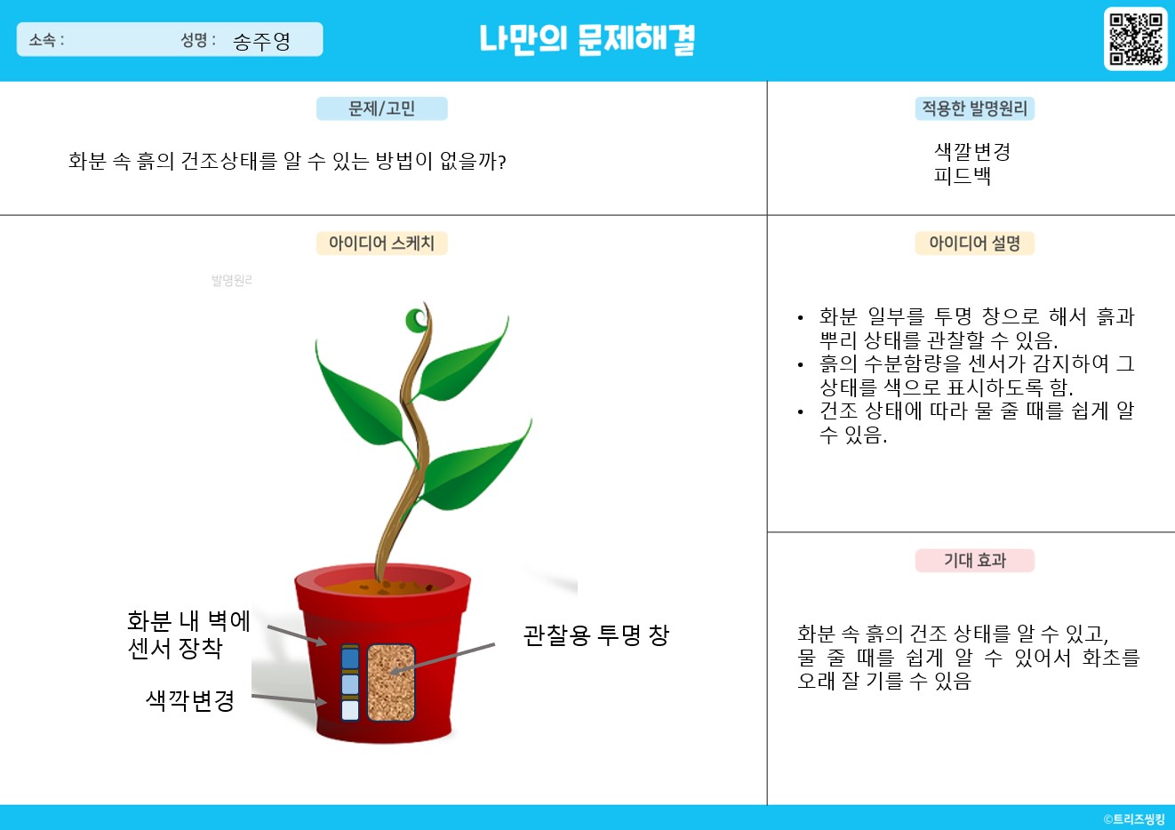 화분 속 흙의 건조상테 감지 구조